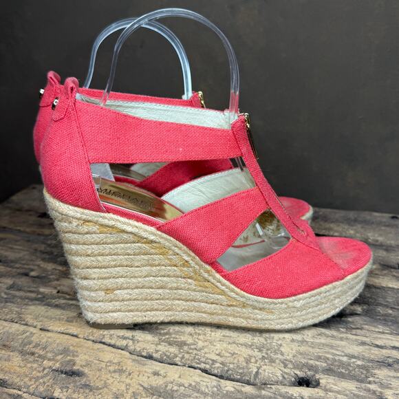 Michael Kors Coral Canvas Espadrille Wedge Sandals Women’s 8M Gold Zip Platform - Picture 7 of 13